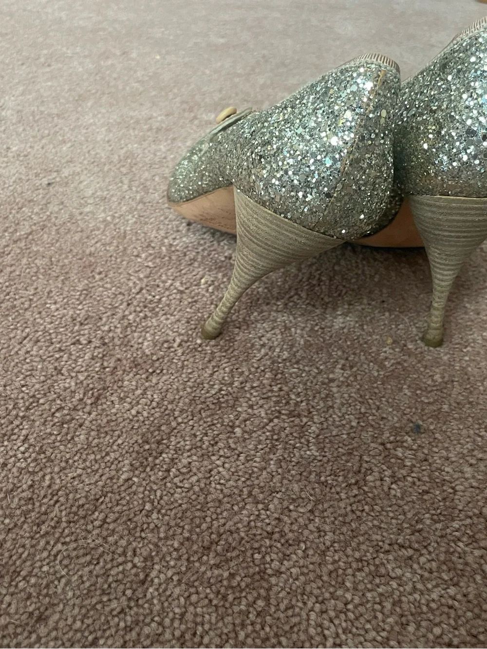 Miu Miu Glitter Peep-Toe Mary Jane Women's Shoes - Gold